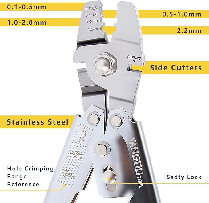 Yangoutool Wire Rope Crimper,Wire Rope Crimping & Cutting Tool: Versatile 2-in-1 Sheet Metal Swaging, Handles 0.1mm-2.2mm Aluminum Oval, Double Barrel Stop Ferrules, Ideal for Hand Tool Enthusiasts