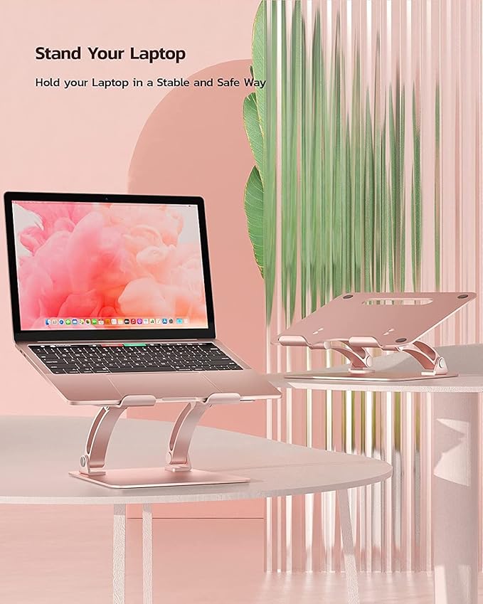 Nulaxy Fully Adjustable Laptop Stand for Desk, Dual Foldable Aluminum Computer Riser with Heat-Vent, Ergonomic Notebook Holder Portable Office Accessories Compatible with All 10-17" Laptops, Pink
