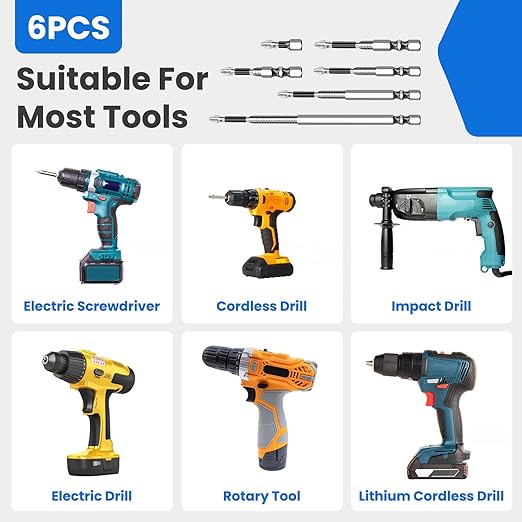 6PCS High Magnetic Drill Bit Set - K5 Impact Resistant Small Screwdriver Set with Anti-Slip Grip, Includes of 25-50-65-75-100-150mm Drill Bits for Electric Screwdriver