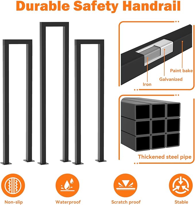 U-Shaped Staircase Handrails,Indoor Outdoor Iron Matte Black Stair Handrail,Floor Mounted Industrial Hand Rail,Non-Slip Support Bar Porch Deck Corridor Stair Rail for Elderly & Children(100cm/39.4")