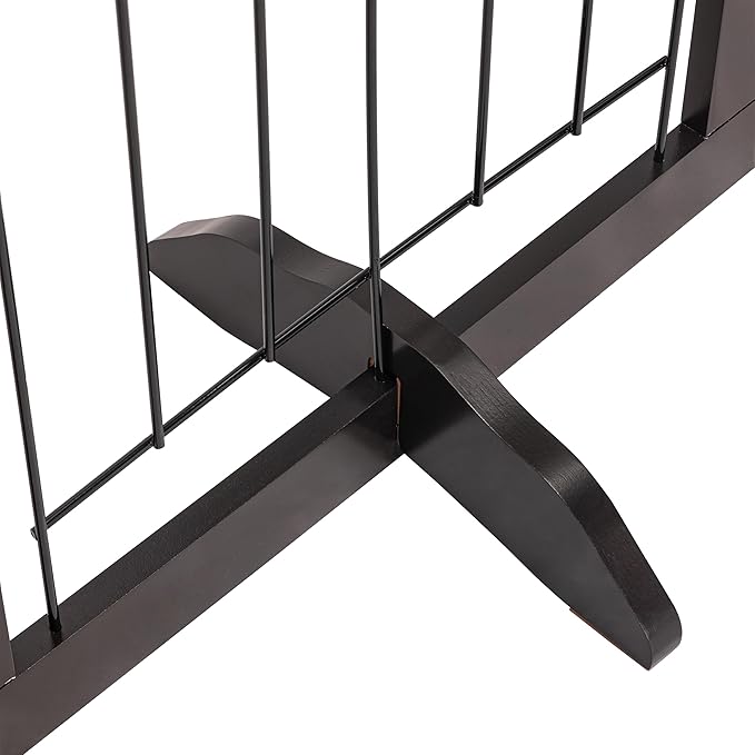 PAWLAND Freestanding Dog gate with Walk Through Door, Dog Gates for Doorways, The House, Stairs, 80" Wide Pet Puppy Safety Fence with Support Feet, 4 Panels, Espresso