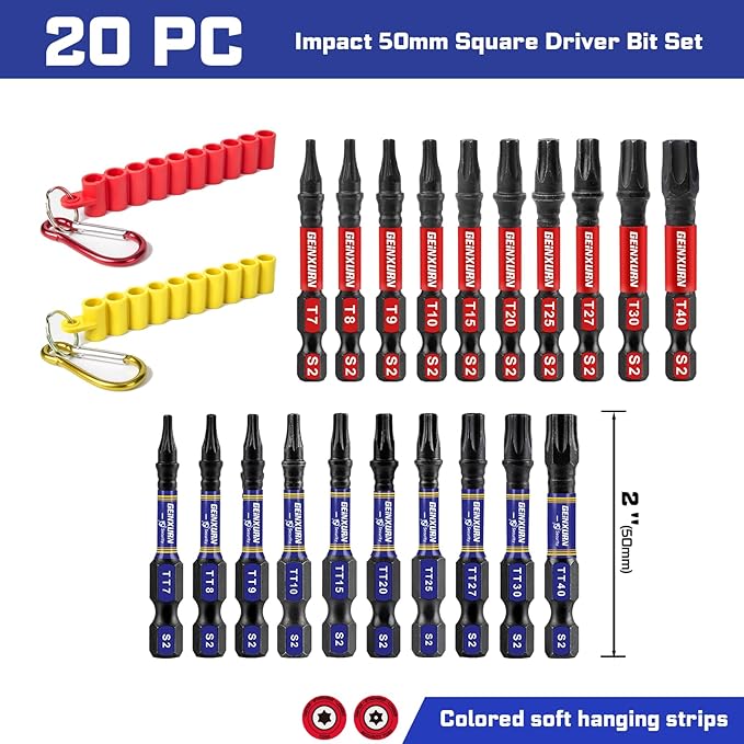 Impact Torx Screwdriver Bits Set, 20 Pieces 2”Security T7-T40 Magnetic S2 Steel Multi Star Driver Bits with Soft Hanging Strips