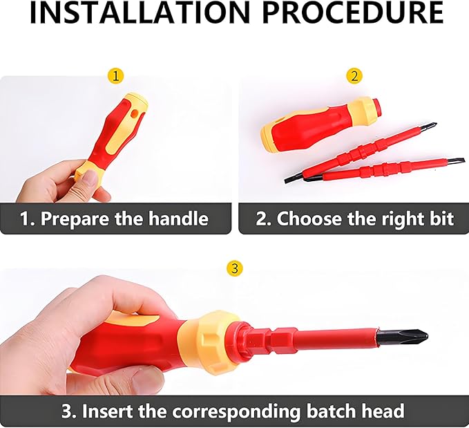 Insulated Screwdriver Set for Electricians – Ergonomic Handle, Magnetized Tips, Durable for Electrical Work, Receptacle & Outlet Screwdriver, Multi-Tool (3 in 1)