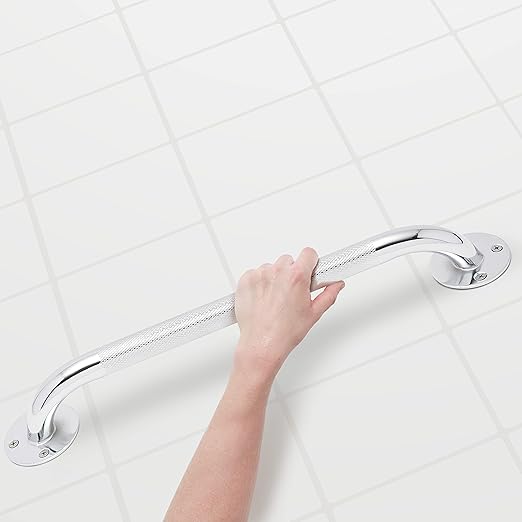 Medline Knurled Chrome 16” Grab Bar for Shower & Bathtub, Independence & Ease of Movement — for Elderly, Handicapped or Seniors, 300 lb. Capacity, 1 Bar