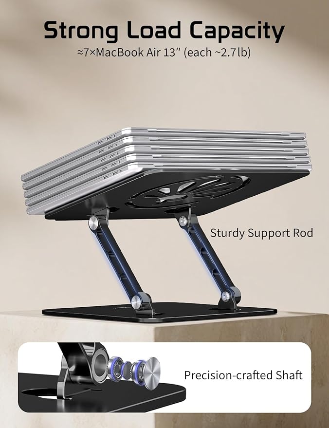 Aluminum Laptop Stand for Desk – Adjustable Ergonomic Laptop Riser, Foldable & Portable Holder Fit for MacBook & 10"-16" Laptops for Office, Home & Travel,Black
