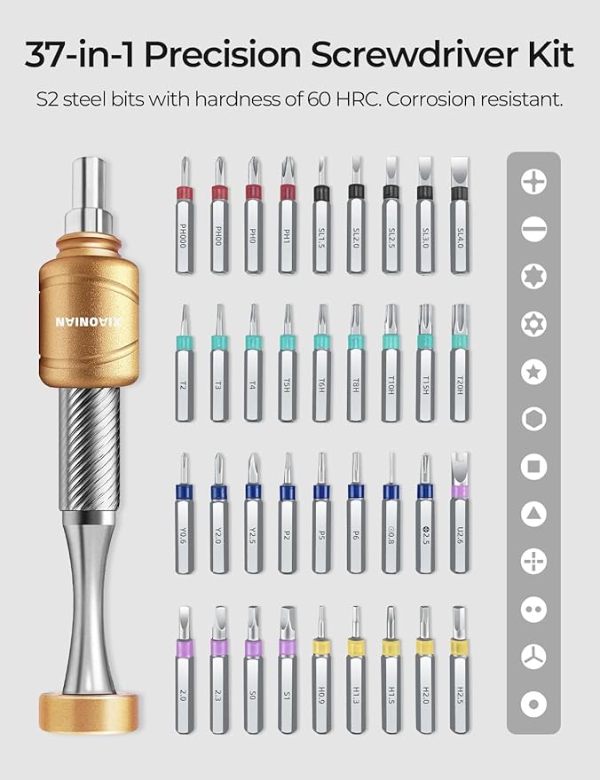 37 in 1 Precision Screwdriver Set XIAONIAN Mini Screwdriver,Small Screwdriver Set,Compact Micro Repair Tool Kit with Magnetic Tip 360°Spin,for DIY,Phones,Laptops,Watch,Eyeglasses,Small Appliances