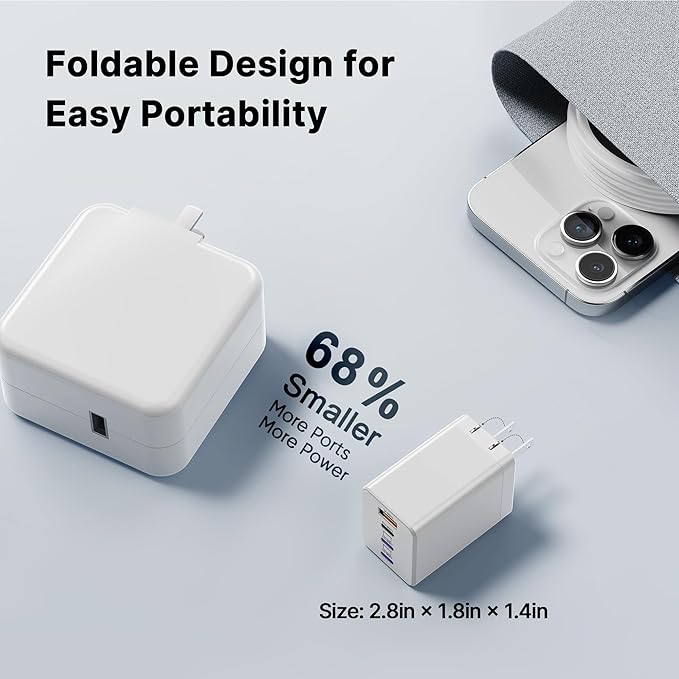 2 Pack 180W USB C Charger Block, Foldable 4-Port GaN Fast Wall Charger, Dual 65W Type C Charging Block, Laptop Fast Charging Adapter for MacBook Pro/Air, iPad, iPhone, Samsung Galaxy (White)