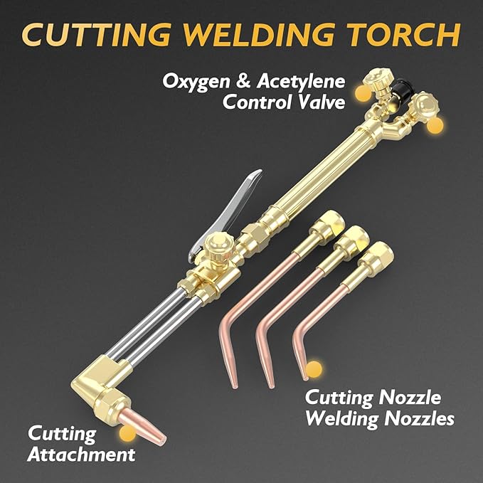 TOOLIOM Oxygen & Acetylene Torch Kit, Gas Cutting Welding Torch Set Welder Tools with Regulator Gauges Nozzles Hose