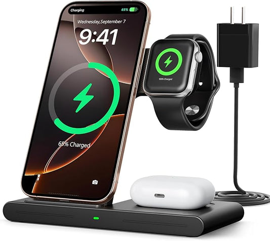 2025 Traveling Portable Wireless Fast Charger for Apple & Android Charging Station,3 in 1 Charging for iPhone 17 16 15 14 13 12,Apple Watch Series & Air pods 4 3 2 Pro,Samsung Galaxy-Gifts for Family