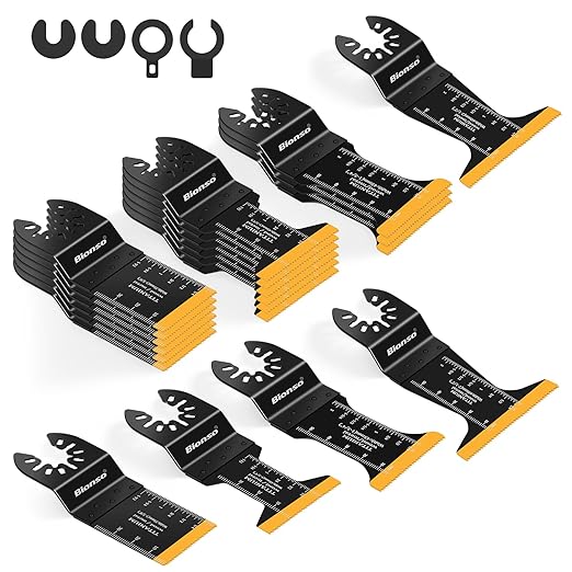 Bionso 20PCS Titanium Oscillating Tool Blade Cuts Metal and Wood, Sharp and Durable Multitool Blades, Multi Tool Blades Kits, Oscillating Saw Blades Fit Dewalt Milwaukee Ryobi Makita Worx Rockwell Wen