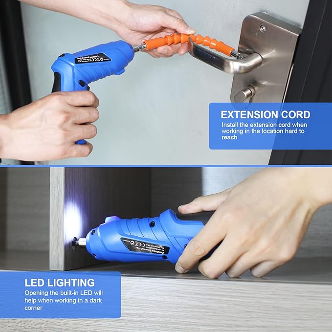 MQFORU Cordless Screwdriver, 48 in 1 Electric Screwdriver, Rechargeable 3.6V Portable Cordless Drills Kit, Dual Position Handle with USB Cable LED Light for Home Office DIY Tools