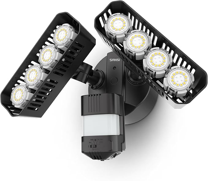 SANSI 7000LM Brightness Motion Sensor Outdoor Lights, 54W 5000K IP65 Waterproof LED Flood Light Outdoor, 700W Equiv Dusk to Dawn Security Lights Adjustable 2 Head 8 Lights for Yard Garage, Hardwired