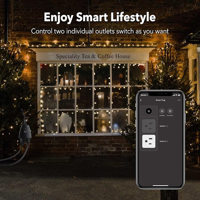 Outdoor Smart WiFi Plug, HBN Heavy Duty Wi-Fi Timer with Two Grounded Outlet, Wireless Remote Control by App Compatible with Alexa and Google Home Assistant 2.4 GHz Network only, ETL Listed (2 Pack)