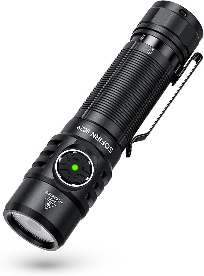 sofirn SC29 Led Flashlight Rechargeable 3000 Lumen, Small Powerful Flash Light with USB C Handle Pocket Torch, Long Battery Life, IP68 Waterproof for Emergencies, Dog Walking