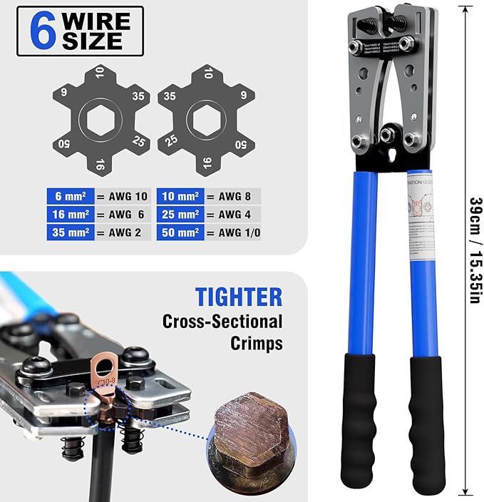 Sanuke Battery Cable Lug Crimping Tool for AWG10-1/0, Wire Terminal Crimper with 60pcs Copper Wire Lugs and Heat Shrink Tubing, Electrical Lug Wire Crimping Tool