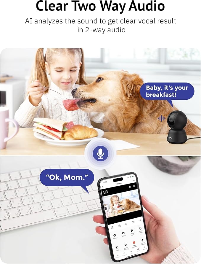 Hugolog 3K 5MP Indoor Pan/Tilt Security Camera with Auto-Focus,2.4 GHZ/5 GHZ,Ideal for Baby Monitor/Pet Camera,Starlight Color Night Vision,Human/Pet AI,Two-Way Audio,US Cloud,Compatible with Alexa