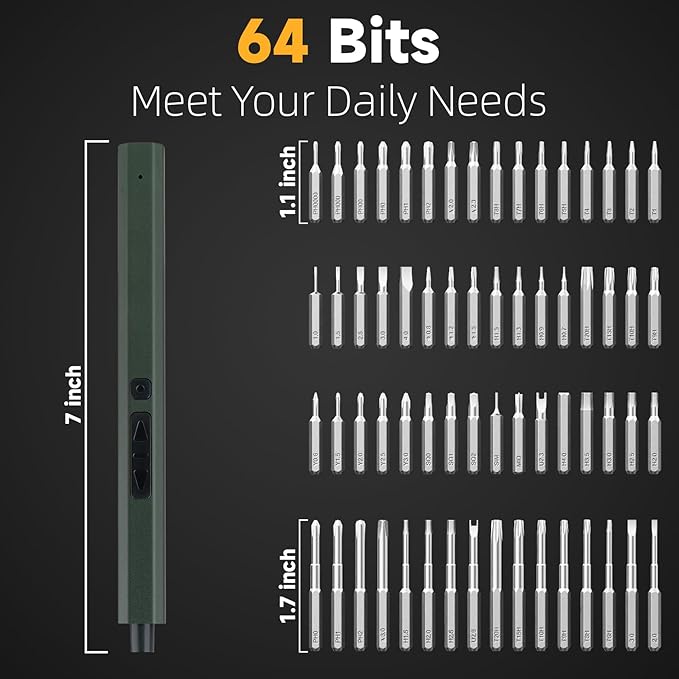 Mini Electric Screwdriver, 66 in 1 Electric Screwdriver Kit with 64 Magnetic Bits, 2 Torque Settings, 3 LED Lights, Precision Screwdriver Cordless Repair Tool Set for Phone Camera Laptop Watch