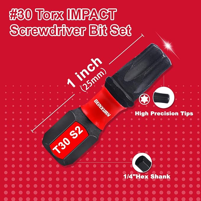 20Pieces 1 In. T30 Impact Tough Magnetic Screwdriver Bit Set, #30 Torx Head Insert Bits, S2 Alloy Steel Star Bits with 1Pc Impact Bit Holder and Storage M-Box