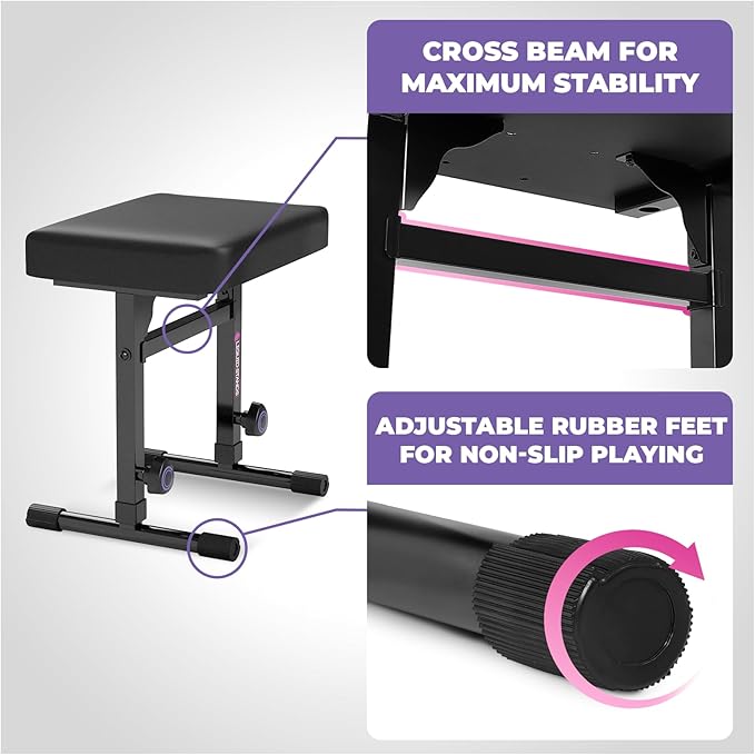 Liquid Stands Portable Heavy Duty Digital Piano Stand & Bench Set - Adjustable Keyboard Music Stand & Seat for 54-88 Key Electric Pianos (Purple)