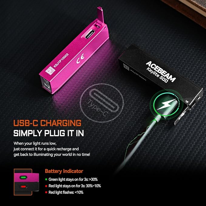 ACEBEAM Keylite 500 High Lumens Keychain Flashlight Rechargeable, Ultra-Compact Flat Pocket EDC Flashlight with Dual LEDs, 6 Modes, Type-C Charging, Small MINI Flash Light for Emergency, Home, Outdoor