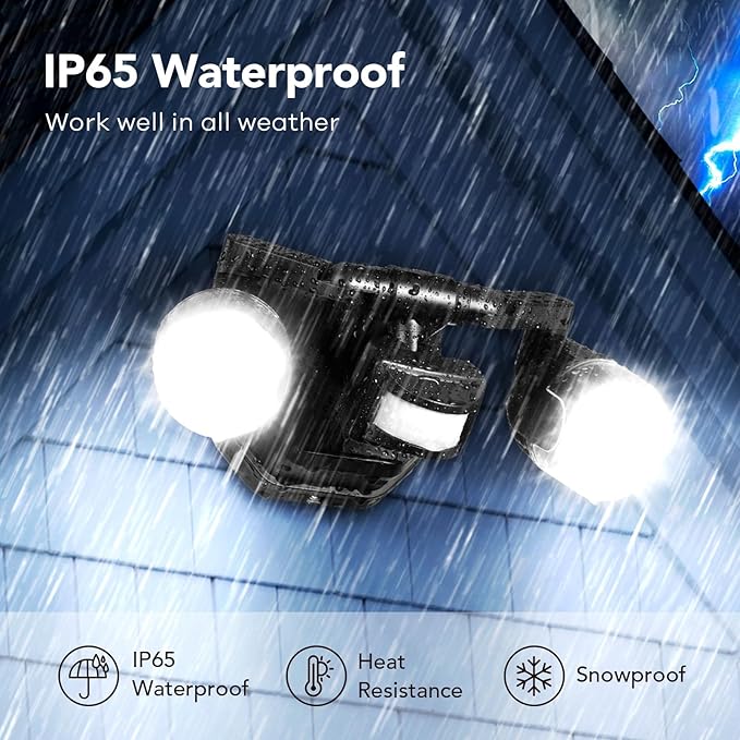 OREiN Motion Sensor Outdoor Lights, 3500LM 450° Adjustable Security Light Dimmable Dusk to Dawn Flood Lights Outdoor, 180° Motion Sensor Lights for Front Door, Garage, Stairs, Black (Hardwired)