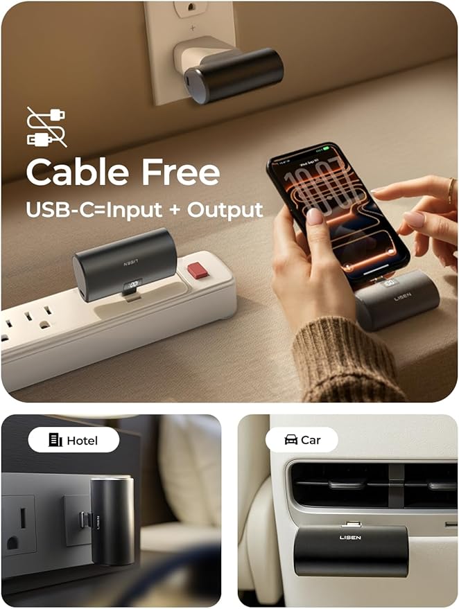 LISEN Mini Portable Charger 7000mAh Power Bank for iPhone 17 Pro Max Air 16 15, 22.5W PD Fast Charging Power Bank, Small Portable Charger USB C Samsung Google Pixel 9 iPad Pro/Air AirPods, Dark Grey