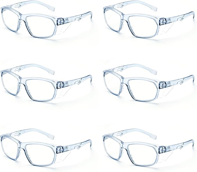 ProtectX Stylish Anti-Fog & Scratch-Resistant Safety Glasses, UV Protection Goggles, Anti-Impact Lightweight Glasses for Men＆Women Clear - 6 Pack,Blue