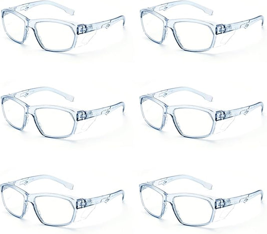 ProtectX Stylish Anti-Fog & Scratch-Resistant Safety Glasses, UV Protection Goggles, Anti-Impact Lightweight Glasses for Men＆Women Clear - 6 Pack,Blue