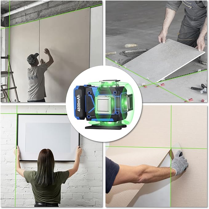 Laser Level with Tripod, AZZUNO 4x360 Laser Level 360 Self Leveling for Picture Hanging, Rotating Laser Covers Green Line Laser with 2x4800mAh Li-ion Battery, Ideal for Outdoor, Construction, Tile