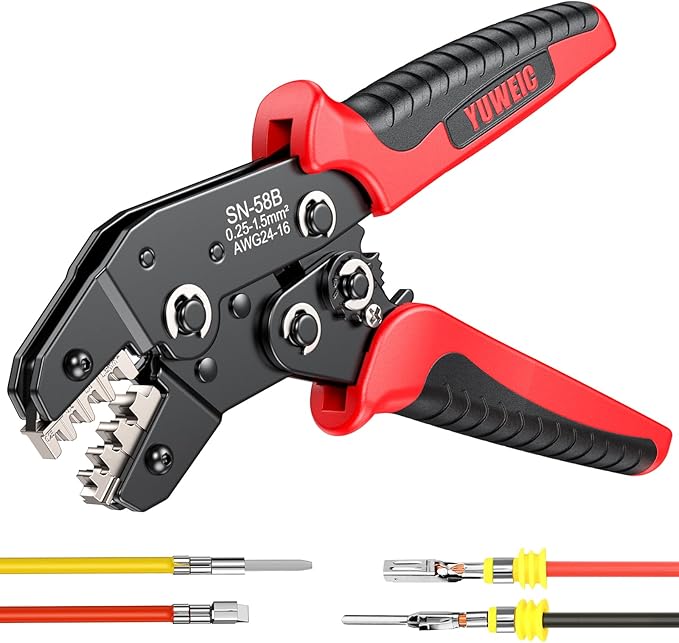 Ratcheting Wire Crimping Tool for AWG 24-16 Open Barrel Terminals – Professional Crimper Tool for JST, DuPont, AMP, Deutsch & Delphi Connectors