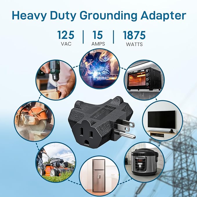 K KASONIC - 3-Outlet Grounding Adapter, [UL Listed] Plug Extender, Heavy-Duty Grounded Power Tap - 3 Pack (Black)