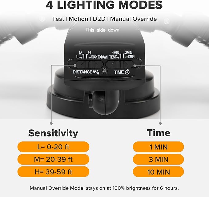 UME 2 Pack 5500LM LED Security Lights Motion Sensor Light Outdoor, 49W, 5000K Daylight, IP65 Waterproof, Dusk to Dawn, 3 Head Motion Detected Flood Light for Garage, Yard, Porch (Black)