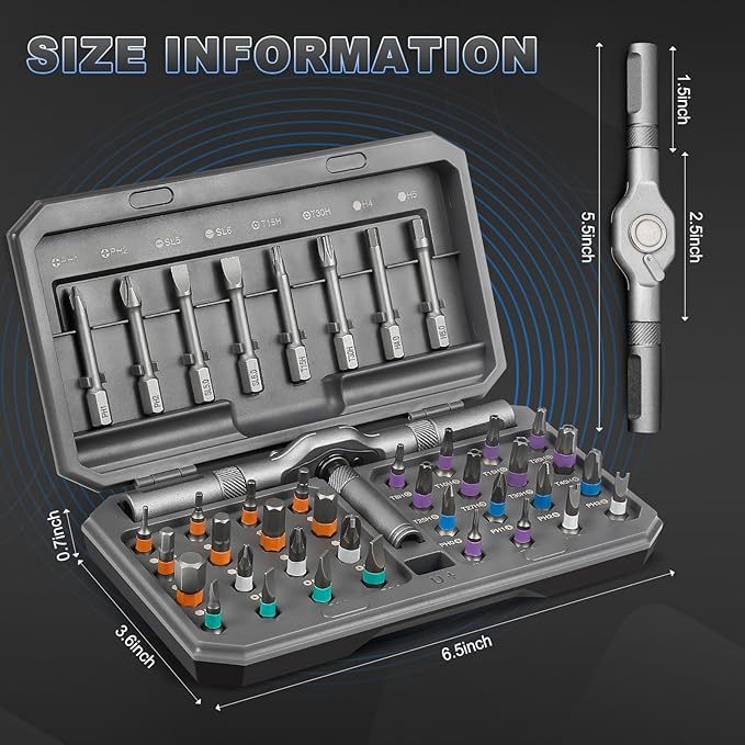 42 in 1 Magnetic Screwdriver Set, Multi Bit Magnetic Ratcheting Screwdriver Set with Detachable Ratchet Handle, Repair Tool Kit for Bicycles, Watch, Ring Doorbell, Computer, Eyeglass and Furniture