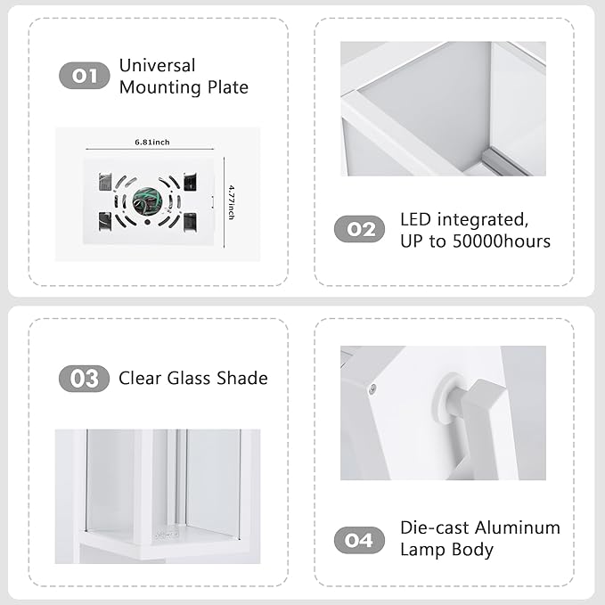 Lustrlach Dusk to Dawn LED Outdoor Wall Light Fixture White Exterior Porch Light with Photocell and Glass IP54 Waterproof Modern Wall Sconce for House Garage Outside Entryway Garden,3000K,15IN,750LM