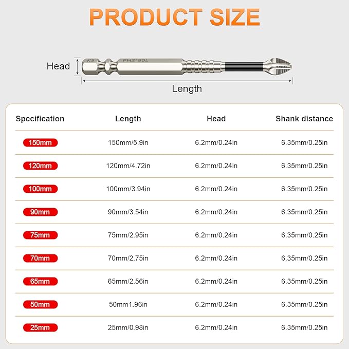 High Magnetic Screwdriver Drill Bit Set - 9Pcs K5 Impact Resistant Non Slip Bit - Magnetic Screwdriver Set - Screwdriver Bit Set - 25 50 65 70 75 90 100 120 150 (9pcs)