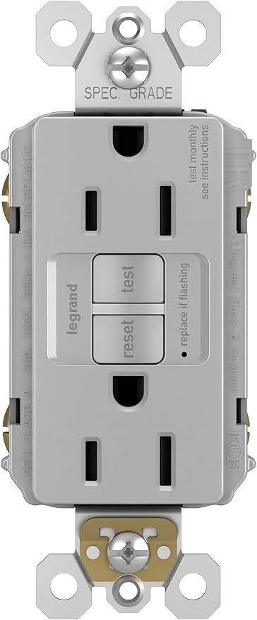 Legrand radiant 1597GRYCCD12 15 Amp GFCI Self Test Decorator Duplex Outlet, Gray (1 Count)