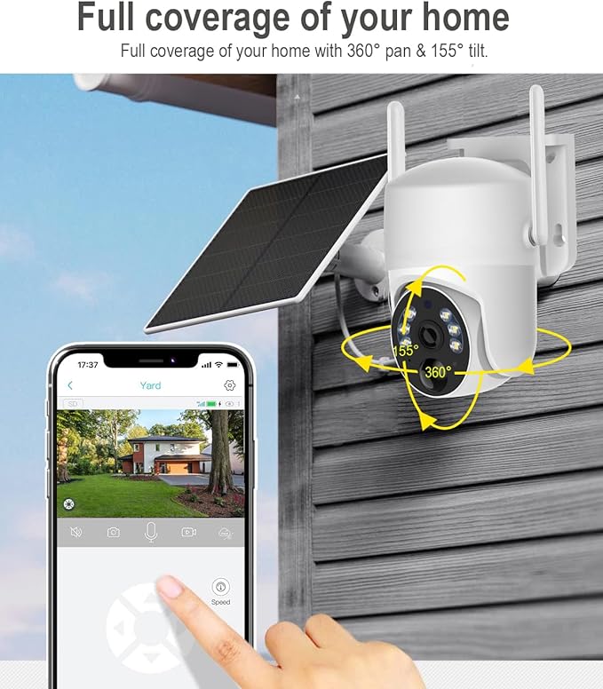 2K Solar Security Camera Outdoor, Wireless WiFi PTZ Pan Tilt 360° View Spotlight, AI Motion Detection and Siren, Color/IR Night Vision, 2-Way Talk, Amazon Cloud/Free 32G Micro SD Card (WiFi Router)