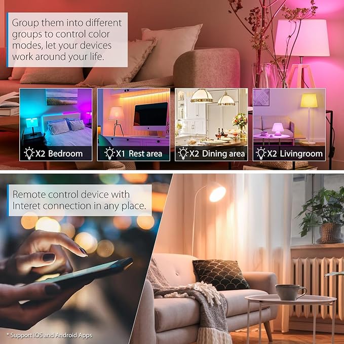 LVWIT Smart Light Bulb, B11 Smart Candelabra LED Bulb, E12 Base WiFi Chandelier Light Bulb, Color Changing, Dimmable, Work with Alexa Google Home Amazon Echo, No Hub Required, 470 Lumen 4.9W 2 Pack