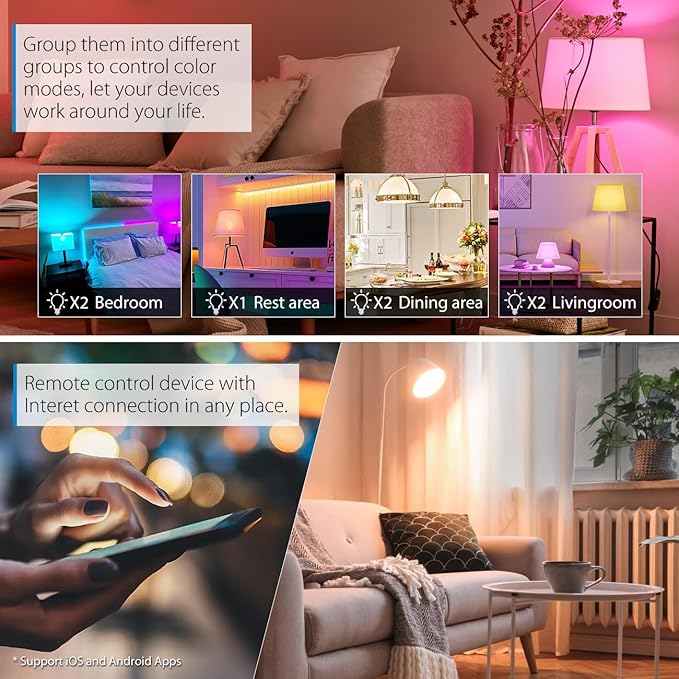 LVWIT Smart Light Bulb 2 Pack, A19 Smart LED, Work with Alexa, Smart Life App, Tuya App, 8.5W (60W Replacement), 2700K-6500K, E26 RGB Color Changing Bulb, No Hub Required