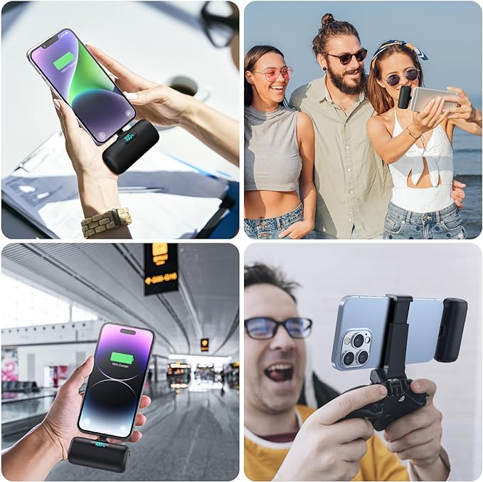 [2 Pack] Small Portable Charger for iPhone,Upgraded 5000mAh PD Fast Charging Power Bank, LCD Display Cute Mini Battery Pack Compatible with iPhone 14/14 Pro Max/13/13 Pro/12 Pro/11/XR/X/8,Black+Purple