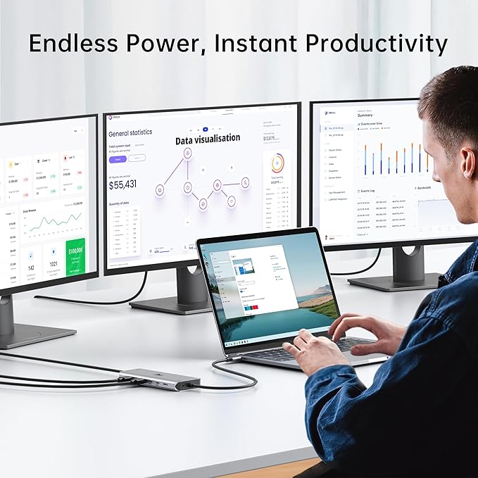 LIONWEI Laptop Docking Station 13 in 1 - Dual HDMI+DisplayPort+10Gbps, 6 USB C/A, 100W PD, Ethernet, SD/TF, Audio, USB C Hub for MacBook/Dell/HP/Surface