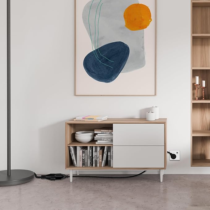 Elecan Flat Plug Extension Cord 20 Ft with Slim Space-Saving Plug Design, Thin Flat Cable Low Profile Power Cord 3 Prong Grounded Wire, 16 Gauge 13 A/125 V-Black-ETL Certified