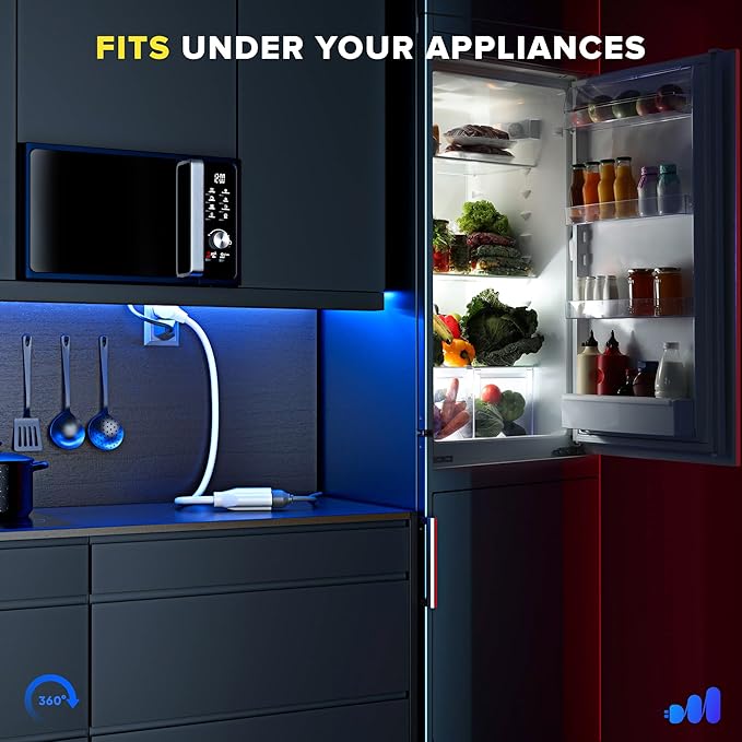 Maximm Extension Cord 3 Foot White Flat Plug, 360° Rotating Short Power Cord Single Outlet, Indoor 16 Gauge 3 Prong Grounded Wire UL Certified (3Ft White)