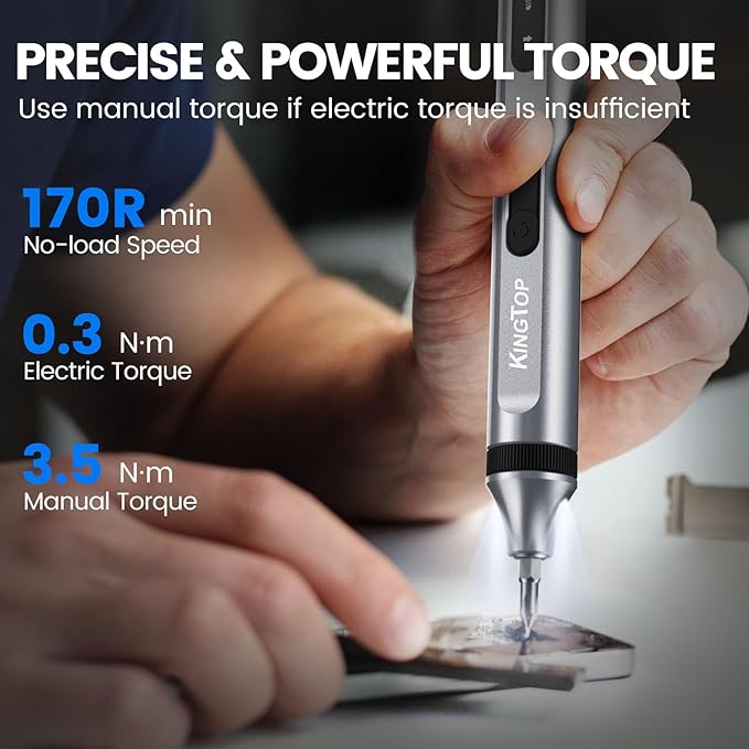 KINGTOP 52‑in‑1 Precision Screwdriver Set – S2 Steel Magnetic Bits, Anti‑Slip Handle, Pop‑Up Aluminum Case – Mini Electric Screwdriver Kit for Electronics Repair, Phones, Laptops & Gadgets