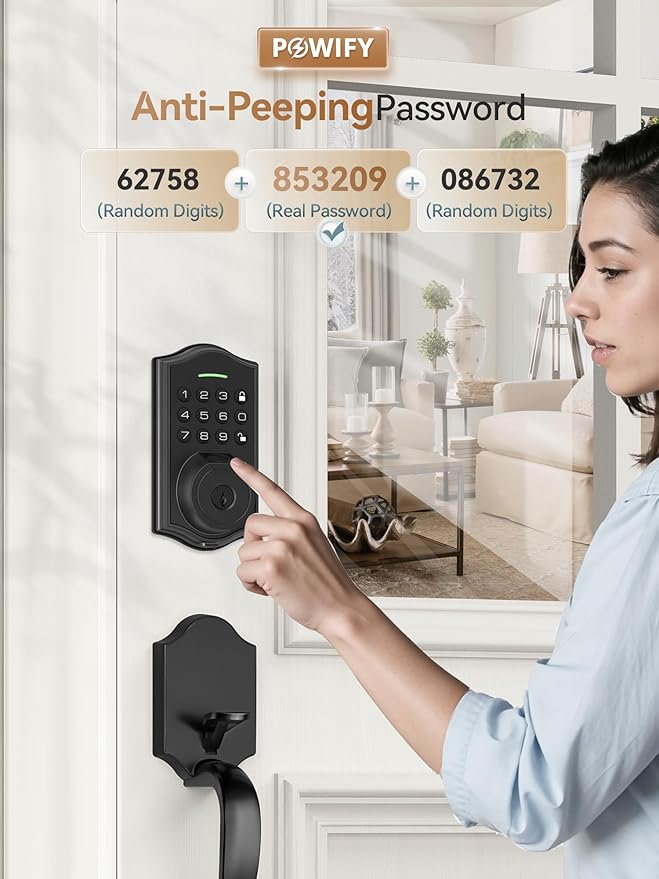 Keyless Entry Door Lock with Handle,Fingerprint Smart Front Door Lock Set,APP Control, Electronic Keypad Deadbolt with Lever Handle, Anti-Peeping, Auto Lock, Easy Install, Black