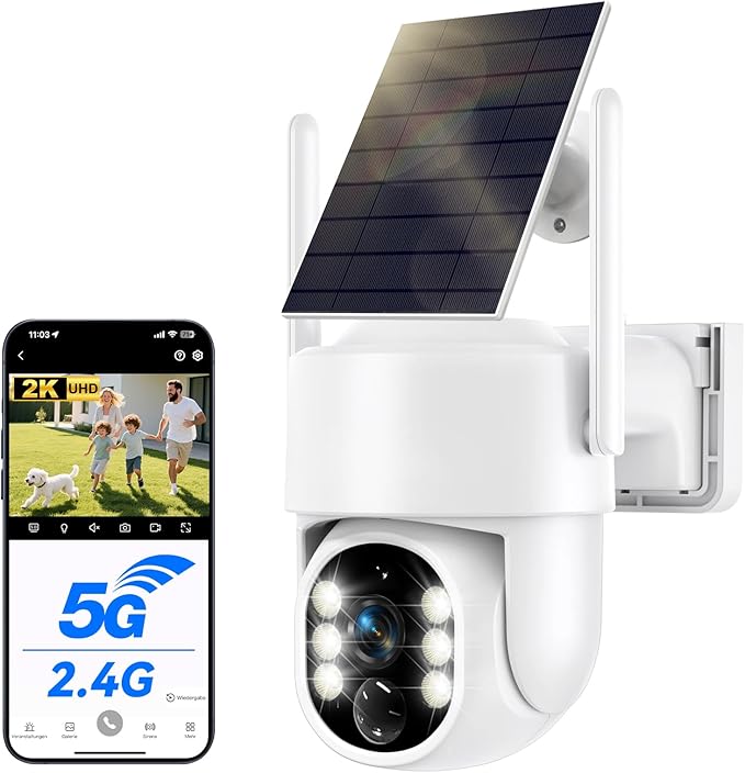 Solar Camera Outdoor Wireless, 5G Solar Security Cameras for Home Security, WiFi Security Cameras Wireless Outdoor, 360° View PTZ, AI PIR Human Detection Alerts, Color Night Vision, SD/Cloud Storage