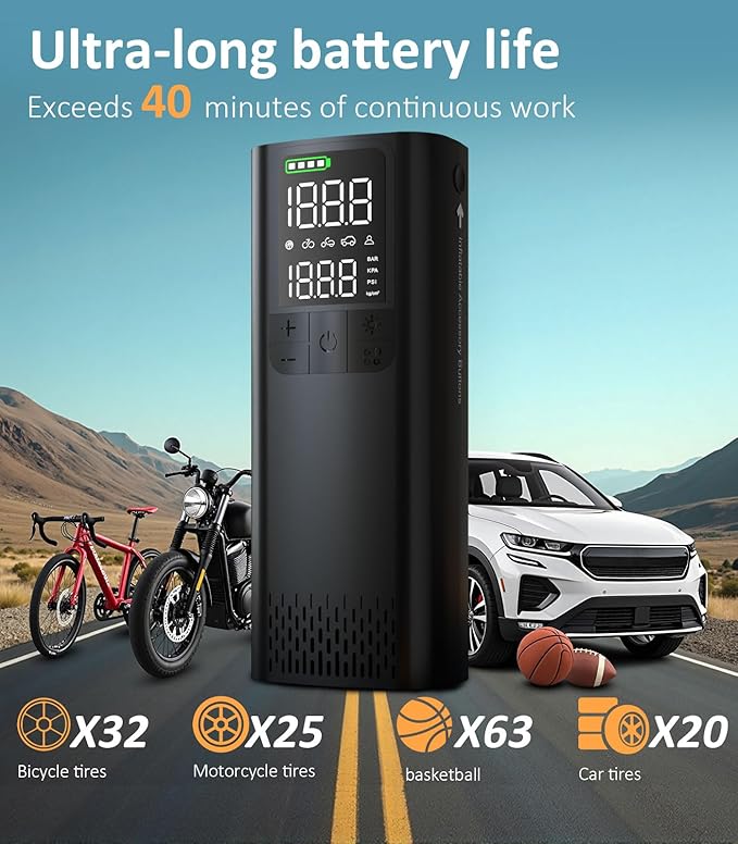 BBD Car Tire Inflator Portable Air Compressor,0.8 Min Full Inflation 160 PSI Digital Electric Auto Air Pump with Pressure Gauge,Type-c Charging Cable,Emergency LED Light for Car Bike Balls Motorcycle