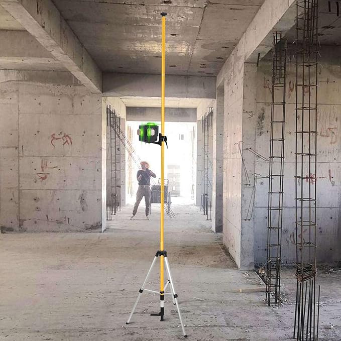 MOETER Laser Level Pole, Laser Tripod Stand, 12 Ft./3.7M Telescoping Laser Pole with Tripod, 1/4"-20 & 5/8"-11 Threaded Adapter of Rotary and Line Lasers