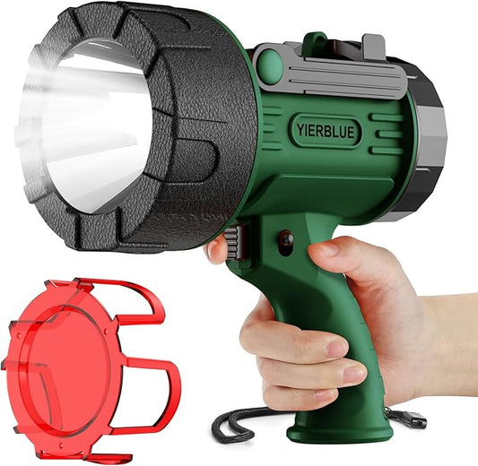 YIERBLUE Rechargeable Spotlight Flashlight, 1000,000 High Lumen LED Spotlight with Ultra-Long Running, IP67Waterproof Spot Lights with Red Lens(Large)