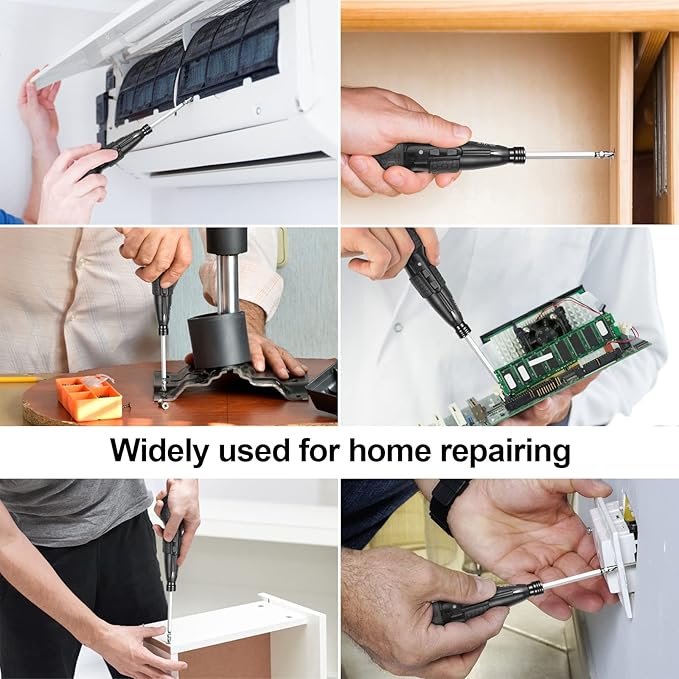 3.6V Rechargeable Cordless Electric Screwdriver, Portable Mini 2-in-1 Automatic & Manual Home Repair with Non-slip Handle & LED Light, Includes 5pcs Bit, 1800mAh USB-C Battery – Black